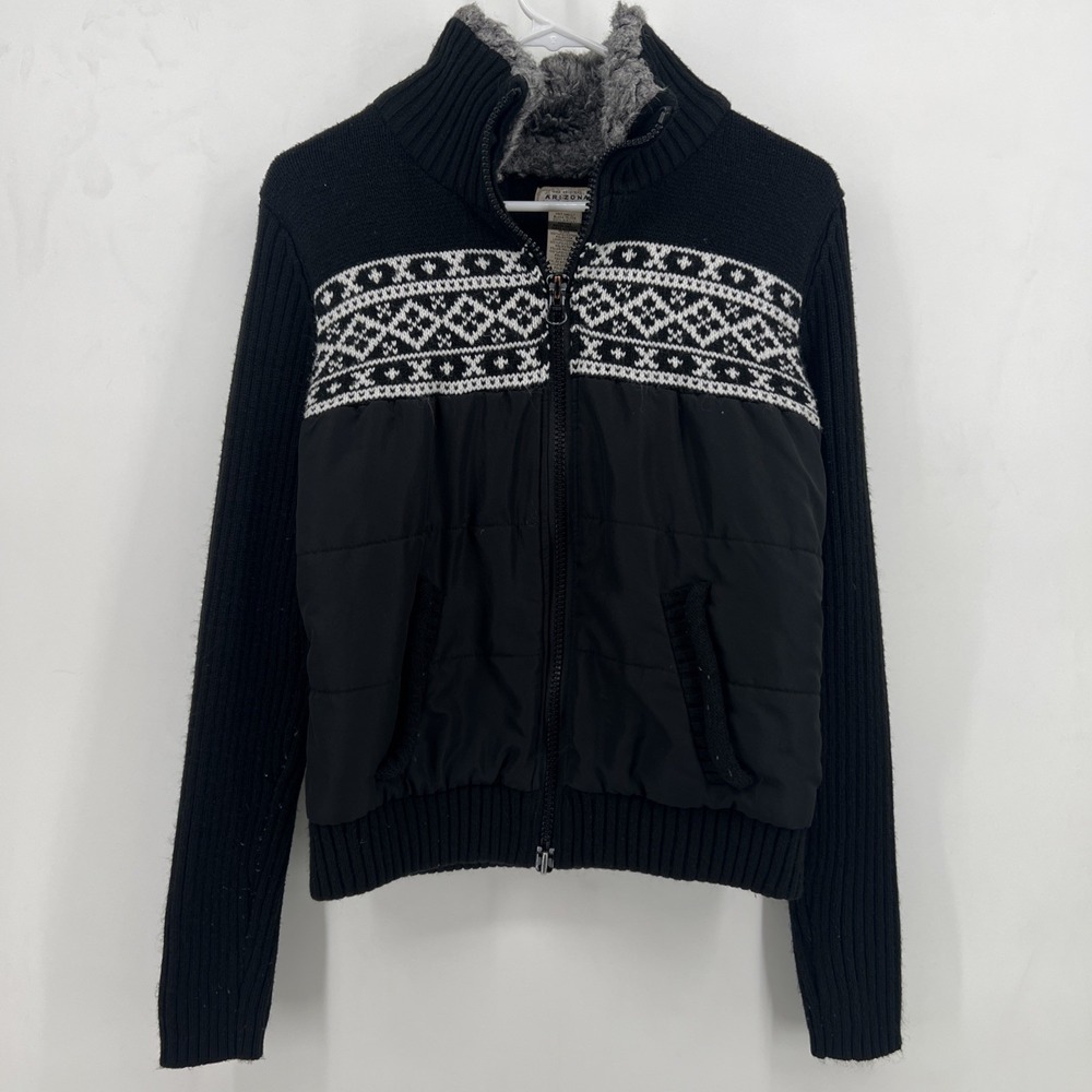 Vintage Company Collection Sweater Women Black White Snowflake Zip Cardigan XL